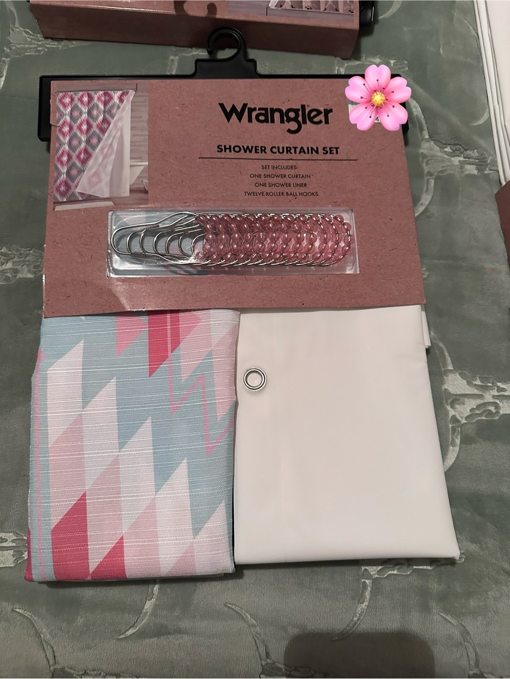 Wrangler Pink and Light Blue Geometric Shower Curtain Set